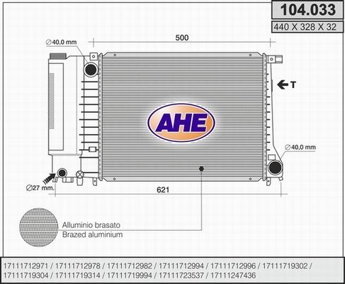 AHE 104.033 - Радіатор, охолодження двигуна autozip.com.ua