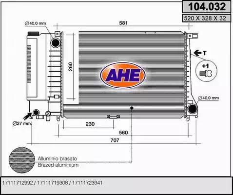 AHE 104.032 - Радіатор, охолодження двигуна autozip.com.ua
