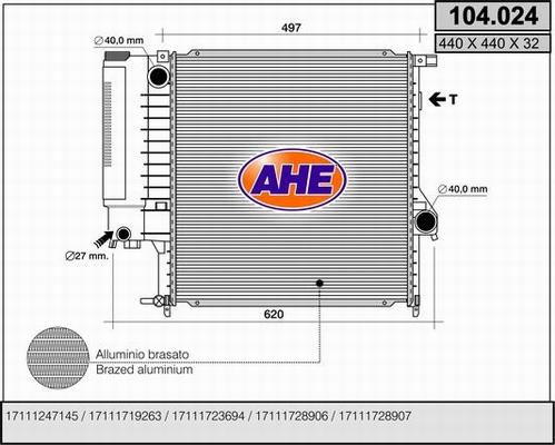 AHE 104.024 - Радіатор, охолодження двигуна autozip.com.ua