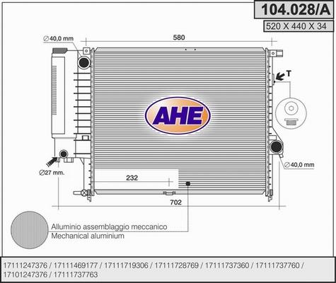 AHE 104.028/A - Радіатор, охолодження двигуна autozip.com.ua