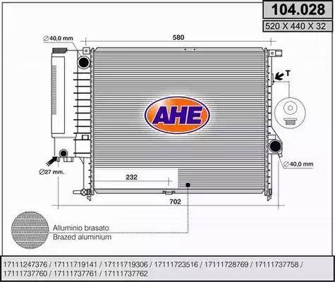 AHE 104.028 - Радіатор, охолодження двигуна autozip.com.ua