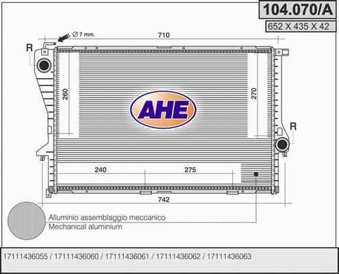 AHE 104.070/A - Радіатор, охолодження двигуна autozip.com.ua
