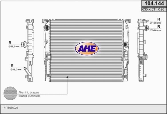 AHE 104.144 - Радіатор, охолодження двигуна autozip.com.ua