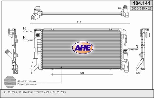 AHE 104.141 - Радіатор, охолодження двигуна autozip.com.ua