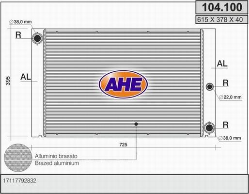 AHE 104.100 - Радіатор, охолодження двигуна autozip.com.ua