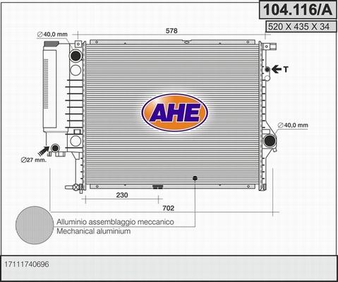 AHE 104.116/A - Радіатор, охолодження двигуна autozip.com.ua