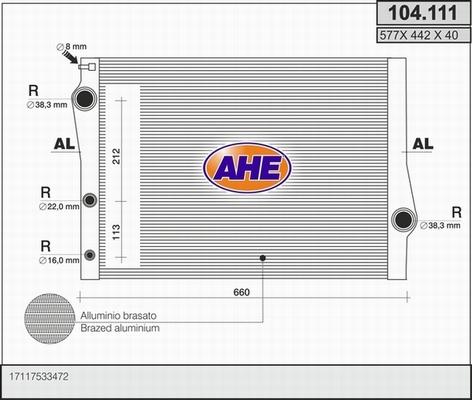 AHE 104.111 - Радіатор, охолодження двигуна autozip.com.ua