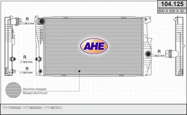 AHE 104.125 - Радіатор, охолодження двигуна autozip.com.ua