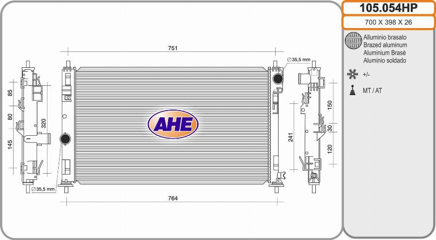 AHE 105.054HP - Радіатор, охолодження двигуна autozip.com.ua