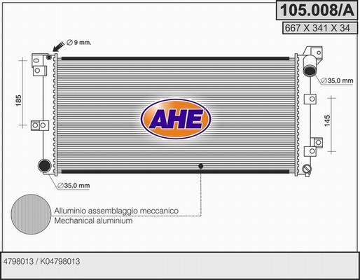 AHE 105.008/A - Радіатор, охолодження двигуна autozip.com.ua