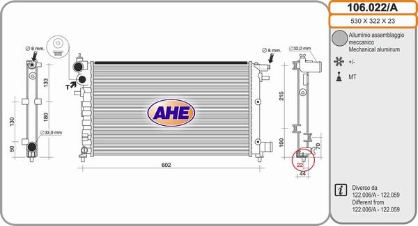 AHE 106.022/A - Радіатор, охолодження двигуна autozip.com.ua