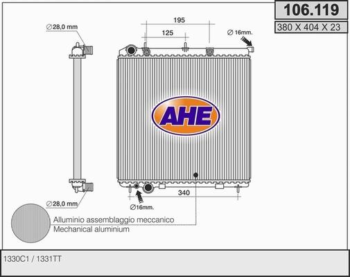 AHE 106.119 - Радіатор, охолодження двигуна autozip.com.ua