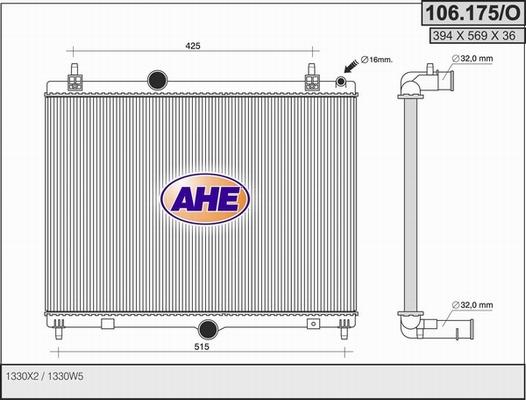 AHE 106.175/O - Радіатор, охолодження двигуна autozip.com.ua