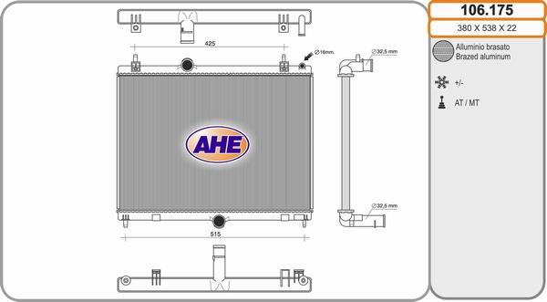 AHE 106.175 - Радіатор, охолодження двигуна autozip.com.ua