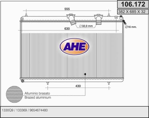 AHE 106.172 - Радіатор, охолодження двигуна autozip.com.ua