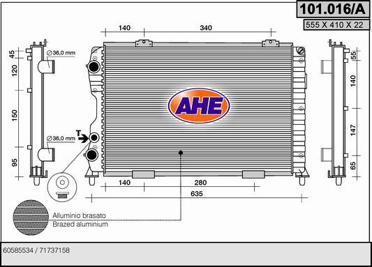AHE 101.016/A - Радіатор, охолодження двигуна autozip.com.ua