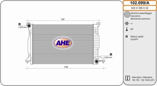 AHE 102.099/A - Радіатор, охолодження двигуна autozip.com.ua