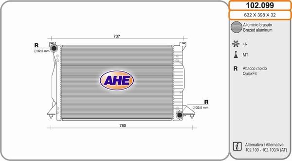 AHE 102.099 - Радіатор, охолодження двигуна autozip.com.ua