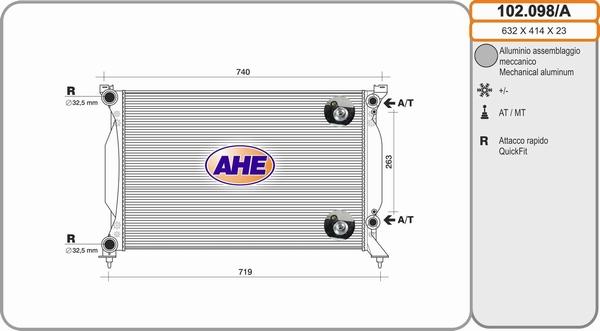 AHE 102.098/A - Радіатор, охолодження двигуна autozip.com.ua