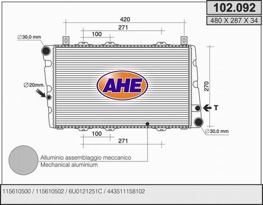 AHE 102.092 - Радіатор, охолодження двигуна autozip.com.ua