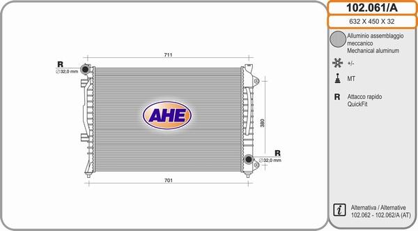 AHE 102.061/A - Радіатор, охолодження двигуна autozip.com.ua