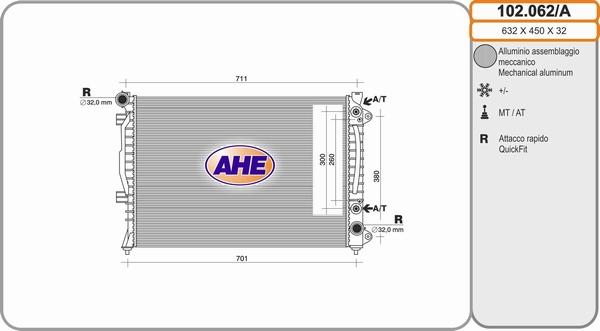 AHE 102.062/A - Радіатор, охолодження двигуна autozip.com.ua