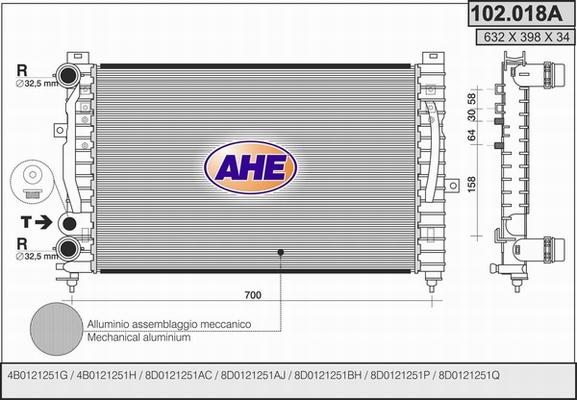 AHE 102.018/A - Радіатор, охолодження двигуна autozip.com.ua