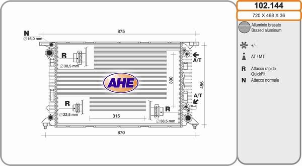 AHE 102.144 - Радіатор, охолодження двигуна autozip.com.ua