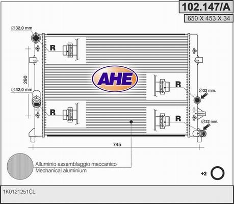 AHE 102.147/A - Радіатор, охолодження двигуна autozip.com.ua