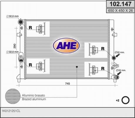 AHE 102.147 - Радіатор, охолодження двигуна autozip.com.ua