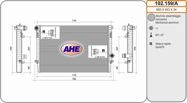 AHE 102.159/A - Радіатор, охолодження двигуна autozip.com.ua