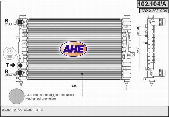AHE 102.104/A - Радіатор, охолодження двигуна autozip.com.ua