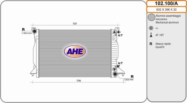 AHE 102.100/A - Радіатор, охолодження двигуна autozip.com.ua