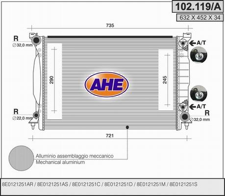 AHE 102.119/A - Радіатор, охолодження двигуна autozip.com.ua
