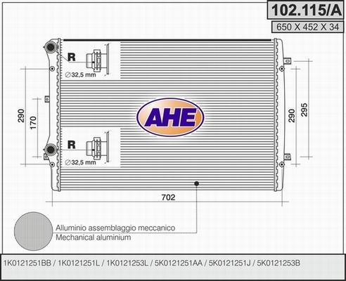 AHE 102.115/A - Радіатор, охолодження двигуна autozip.com.ua