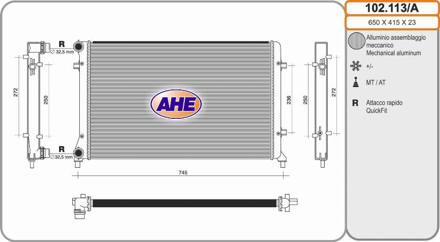 AHE 102.113/A - Радіатор, охолодження двигуна autozip.com.ua