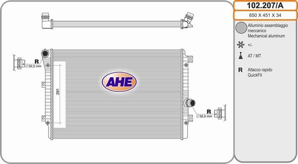 AHE 102.207/A - Радіатор, охолодження двигуна autozip.com.ua