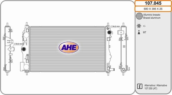 AHE 107.045 - Радіатор, охолодження двигуна autozip.com.ua