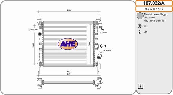 AHE 107.032/A - Радіатор, охолодження двигуна autozip.com.ua