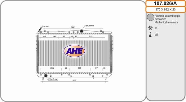 AHE 107.026/A - Радіатор, охолодження двигуна autozip.com.ua