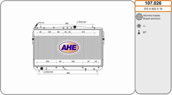 AHE 107.026 - Радіатор, охолодження двигуна autozip.com.ua
