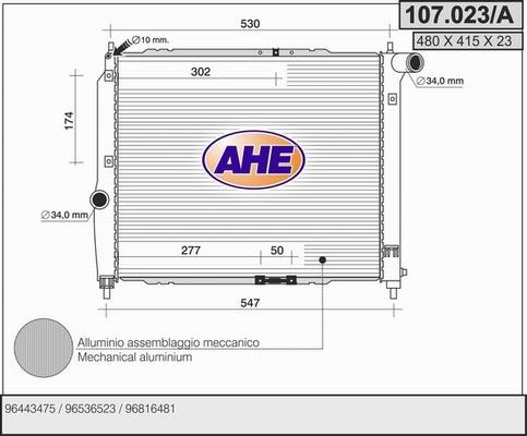 AHE 107.023/A - Радіатор, охолодження двигуна autozip.com.ua