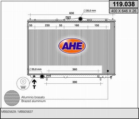 AHE 119.038 - Радіатор, охолодження двигуна autozip.com.ua