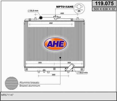 AHE 119.075 - Радіатор, охолодження двигуна autozip.com.ua