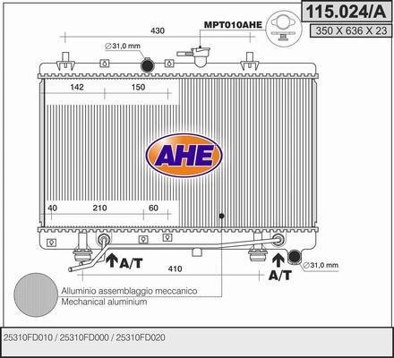 AHE 115.024/A - Радіатор, охолодження двигуна autozip.com.ua