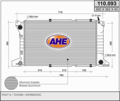 AHE 110.093 - Радіатор, охолодження двигуна autozip.com.ua