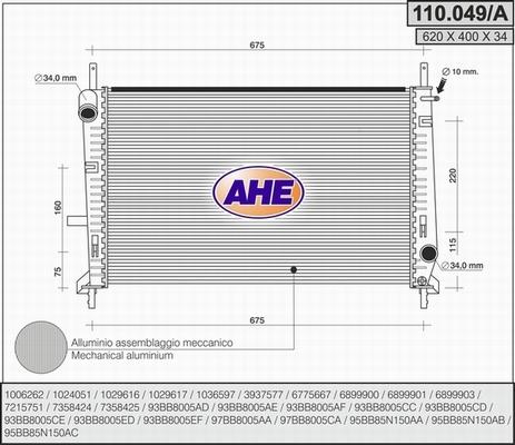 AHE 110.049/A - Радіатор, охолодження двигуна autozip.com.ua