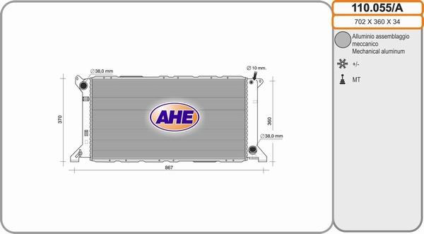 AHE 110.055/A - Радіатор, охолодження двигуна autozip.com.ua