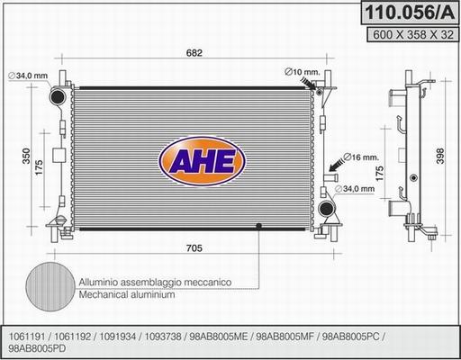 AHE 110.056/A - Радіатор, охолодження двигуна autozip.com.ua