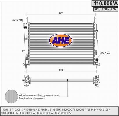 AHE 110.006/A - Радіатор, охолодження двигуна autozip.com.ua